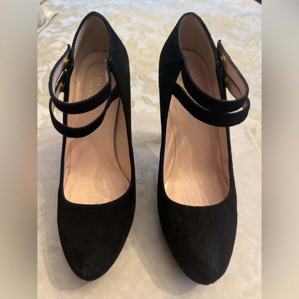 Kate Spade Nara Double Strap Mary Jane Black Suede Heels Size 6